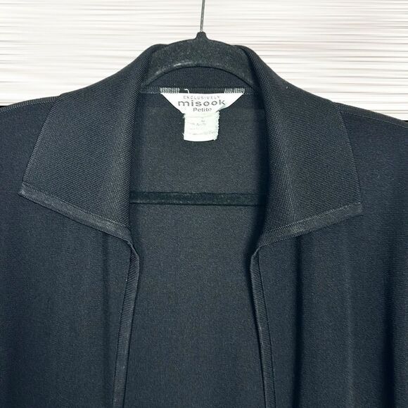 Exclusively Misook Open Front Cardigan Black Long Sleeve Collared Size L petite - Picture 3 of 9